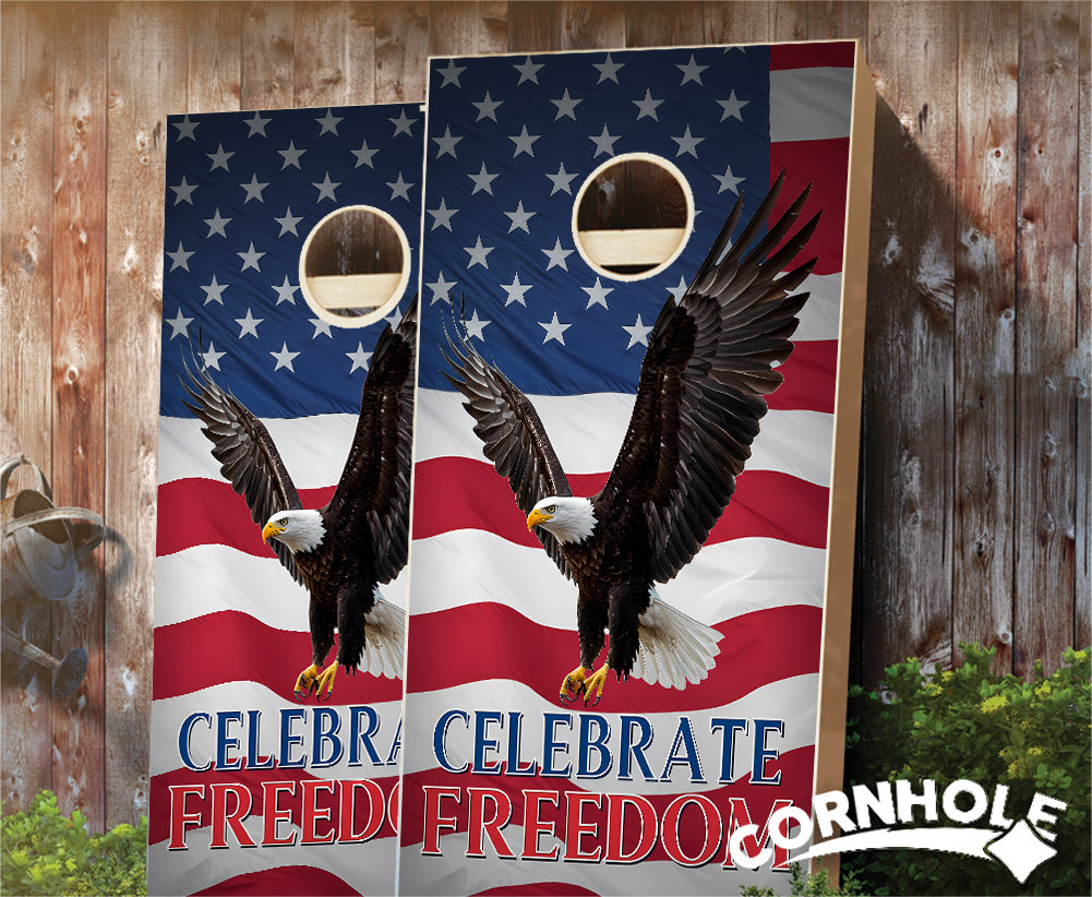 "Celebrate Freedom - Eagle American Flag" Cornhole Boards