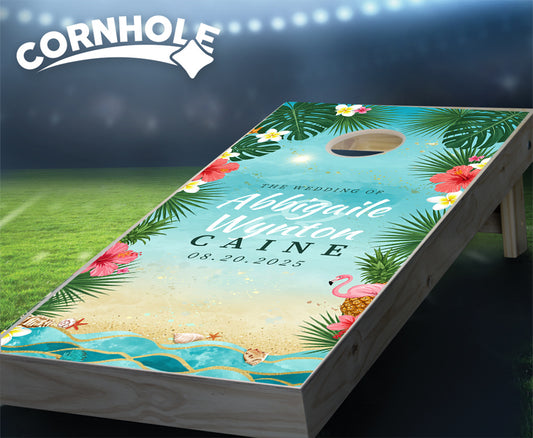 "Tropical Escape Hawaii Wedding" Cornhole Boards