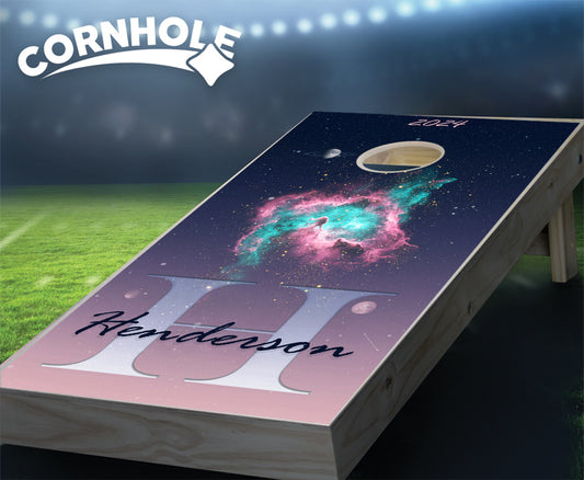 "Astral Galaxy - Pink & Turquoise" Cornhole Boards