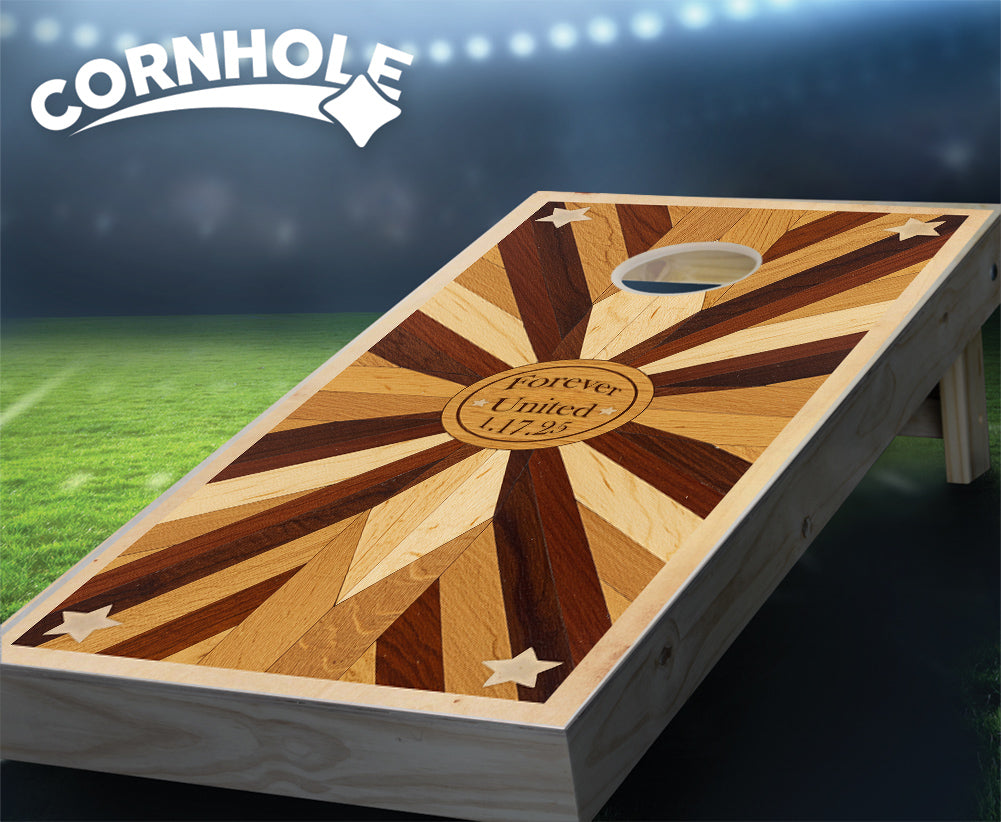 "Woodburst Americana Stars Wedding" Cornhole Boards