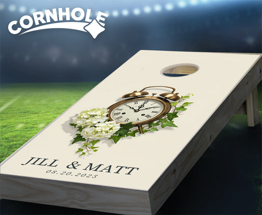 "Timepiece Lilacs Wedding" Cornhole Boards