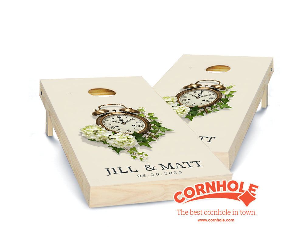 "Timepiece Lilacs Wedding" Cornhole Boards