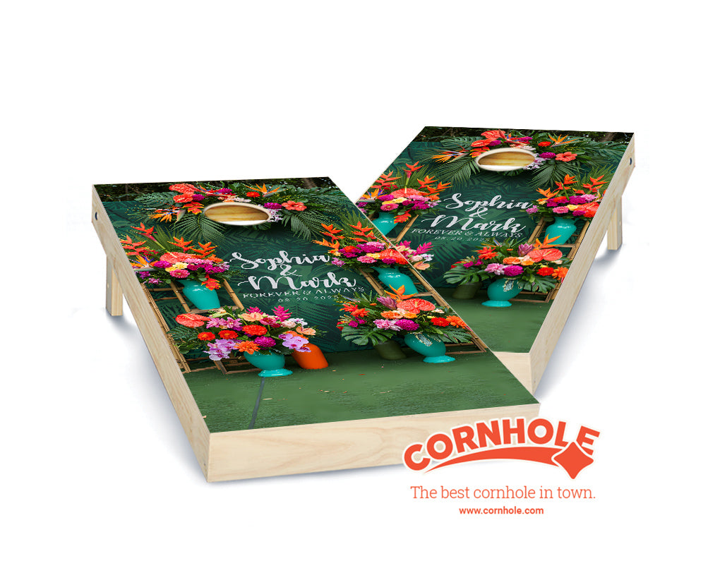 "Tropical Tressel Wedding" Cornhole Boards