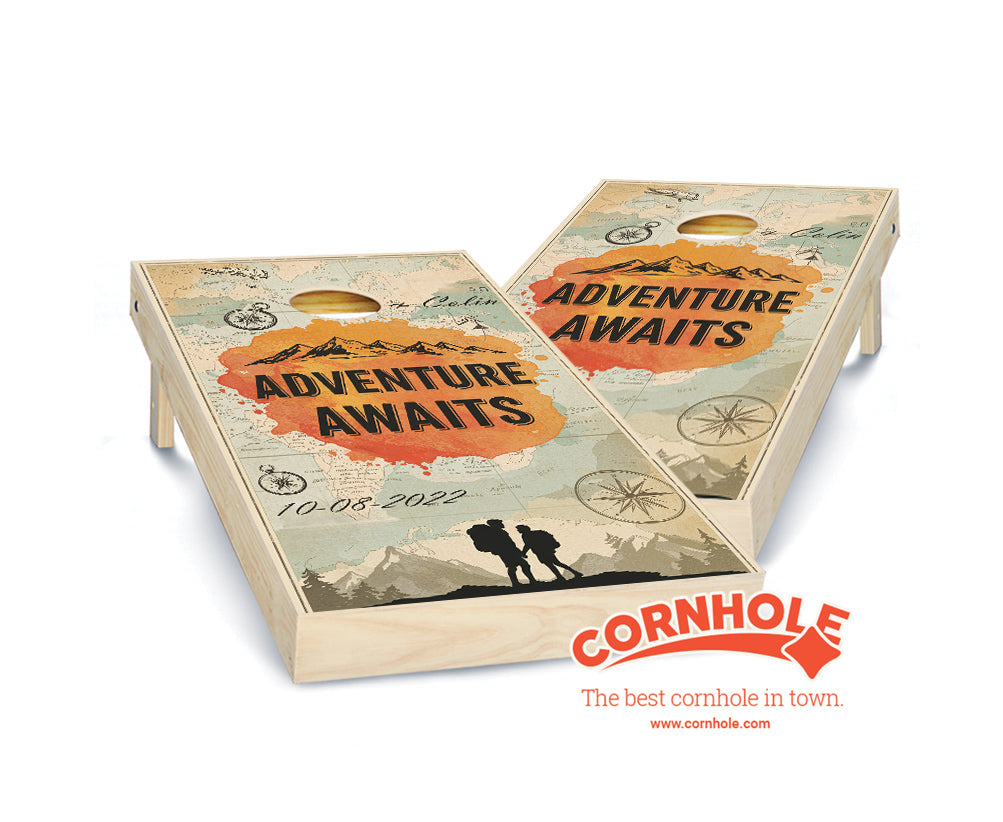 "Adventure Awaits - Us vs. the World" Cornhole Boards