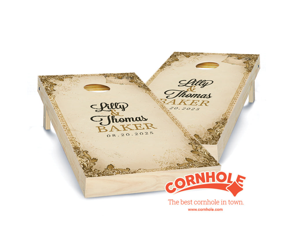 "Creative Rustic Wedding Border" Cornhole Boards