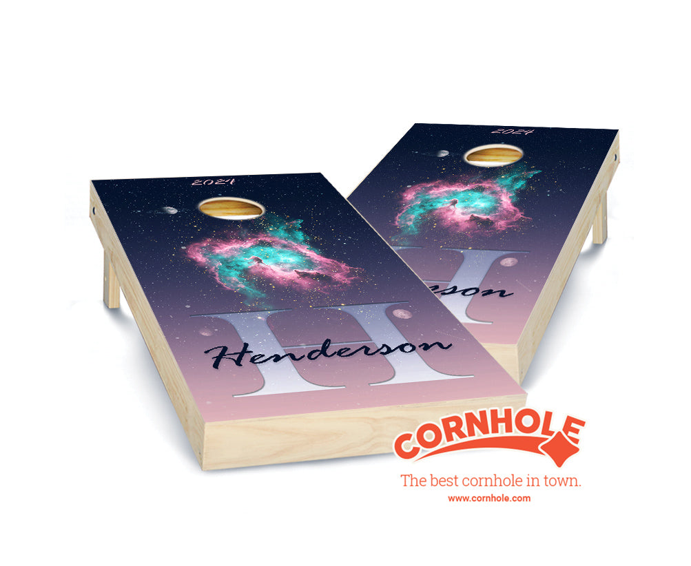 "Astral Galaxy - Pink & Turquoise" Cornhole Boards