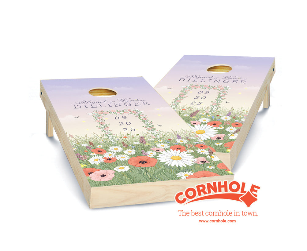 "Flower Field Trellis Wedding" Cornhole Boards