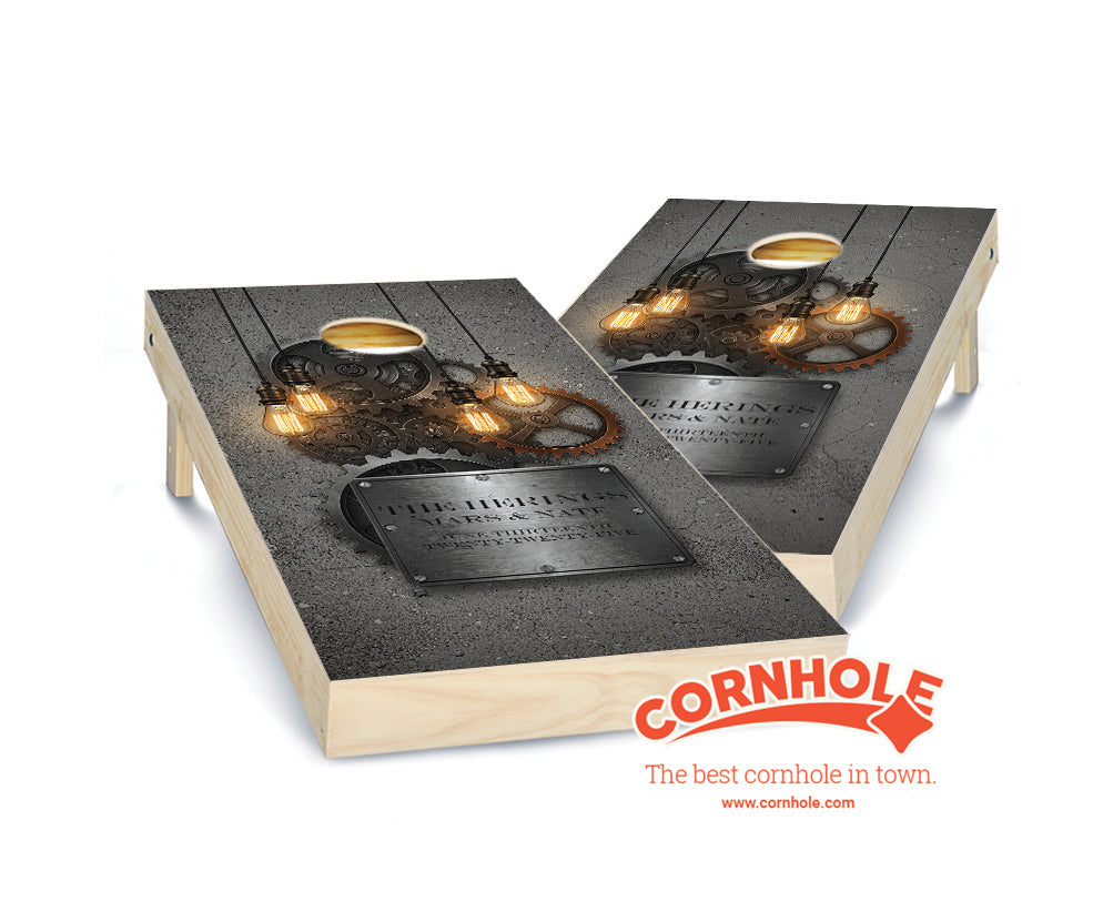 "Gears Industrial Steampunk Wedding" Cornhole Boards