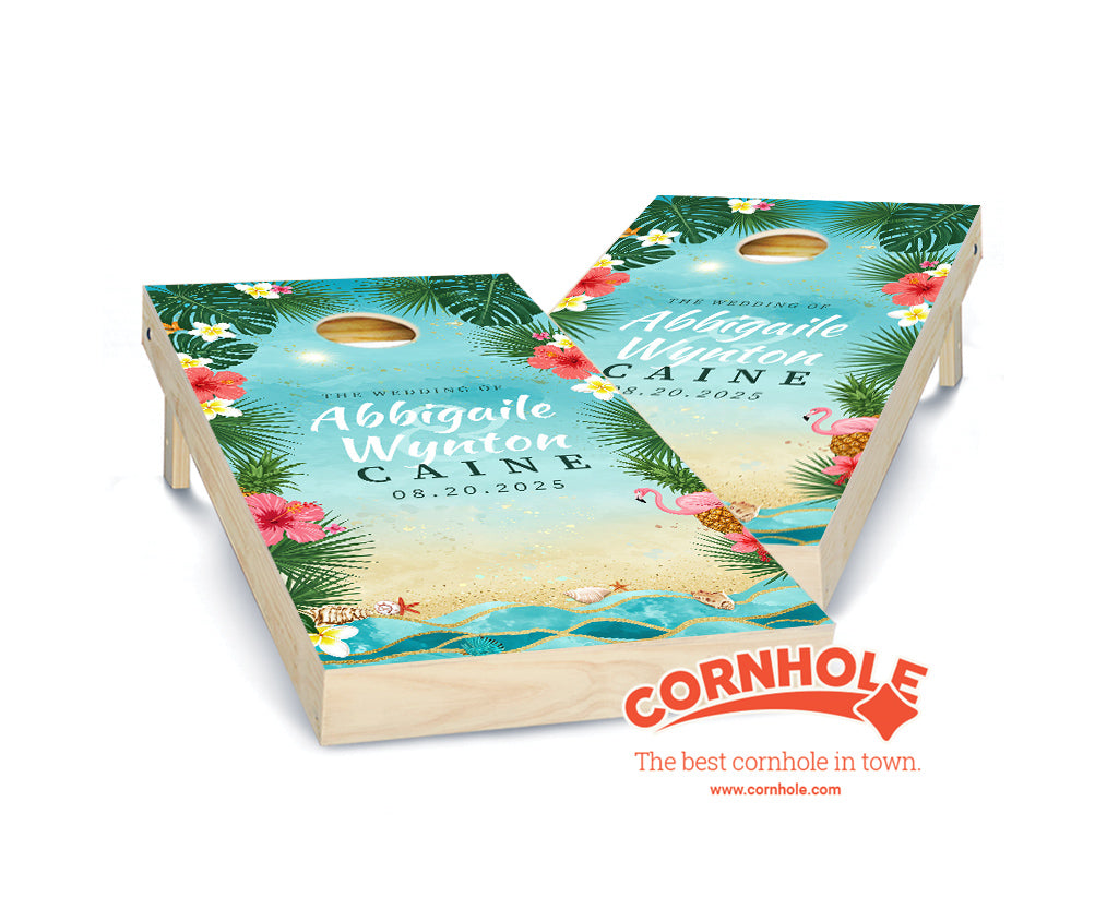 "Tropical Escape Hawaii Wedding" Cornhole Boards