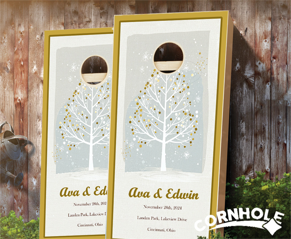 "Finnish Tree Applique Wedding" Cornhole Boards