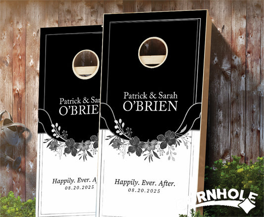 "Timeless Black & White Wedding" Cornhole Boards