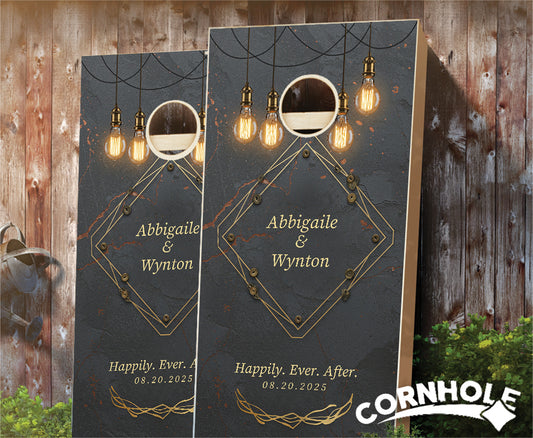 "Slate Industrial Modern Lightbulbs Wedding" Cornhole Boards