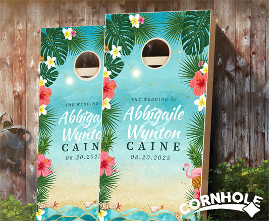 "Tropical Escape Hawaii Wedding" Cornhole Boards