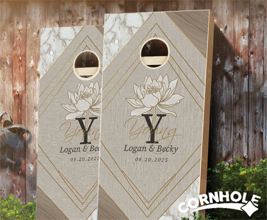 "Beige Marble Canvas Flower Wedding" Cornhole Boards