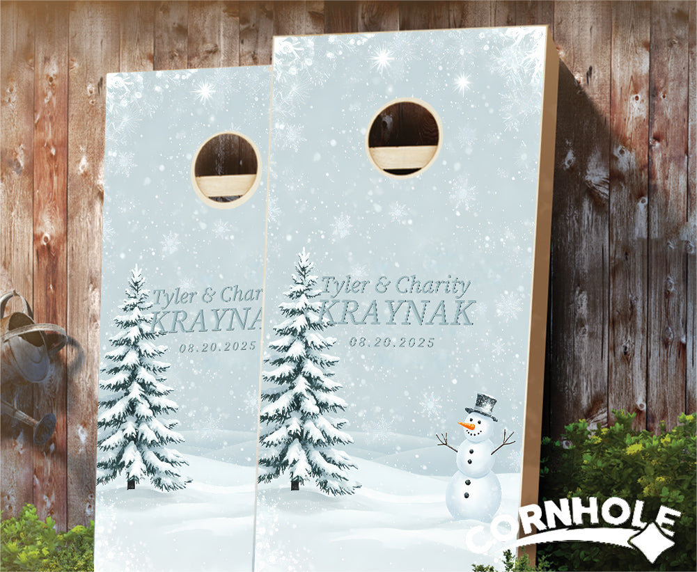 "Winter Snowman Wedding" Cornhole Boards