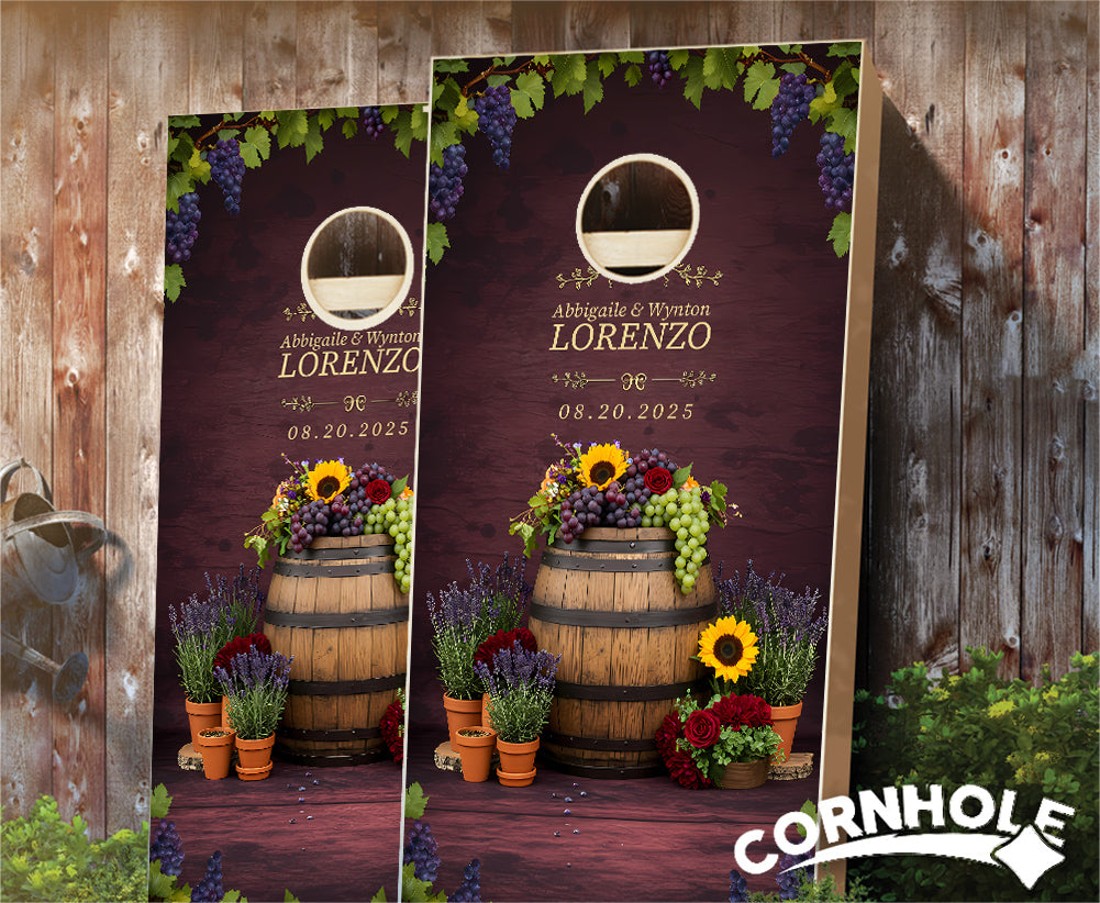 "Vineyard Chic Wedding" Cornhole Boards