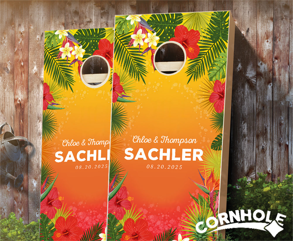 "Tropical Pink Pineapple Wedding" Cornhole Boards