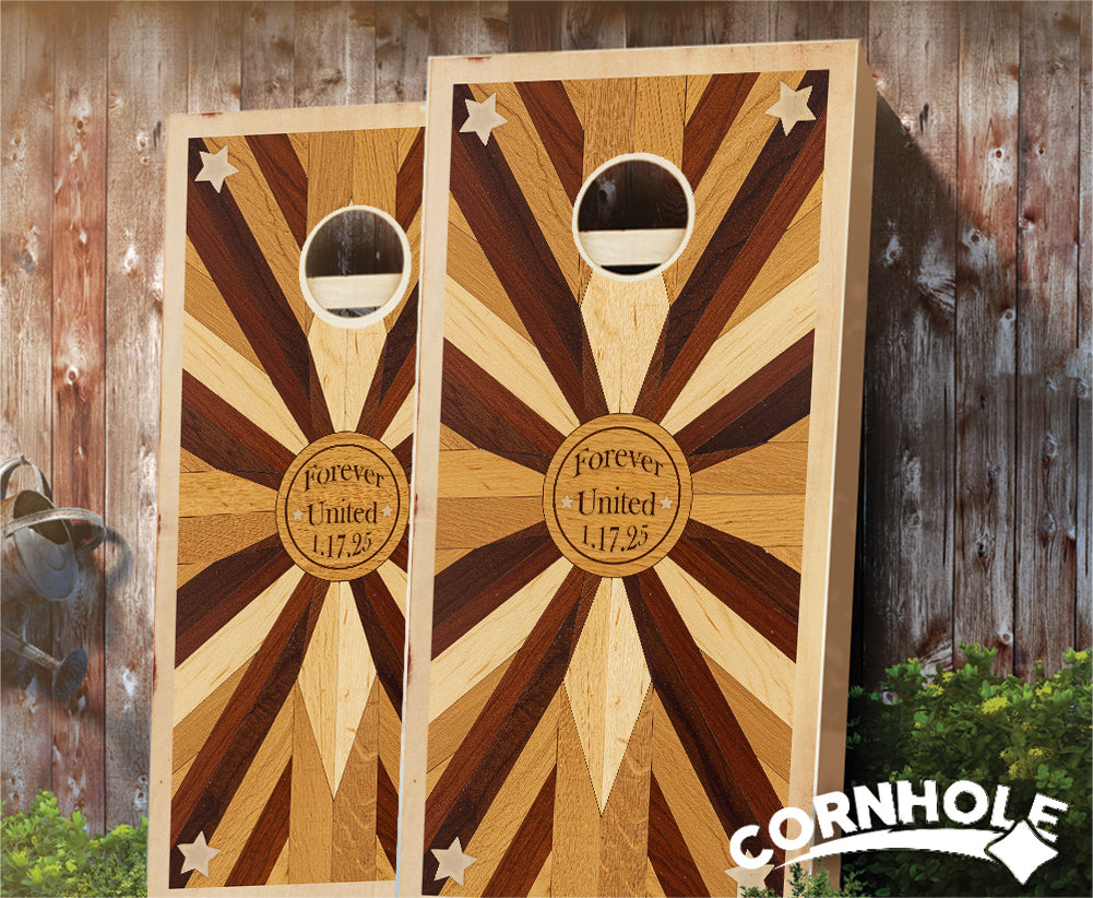 "Woodburst Americana Stars Wedding" Cornhole Boards