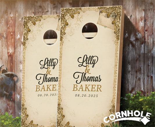 "Creative Rustic Wedding Border" Cornhole Boards