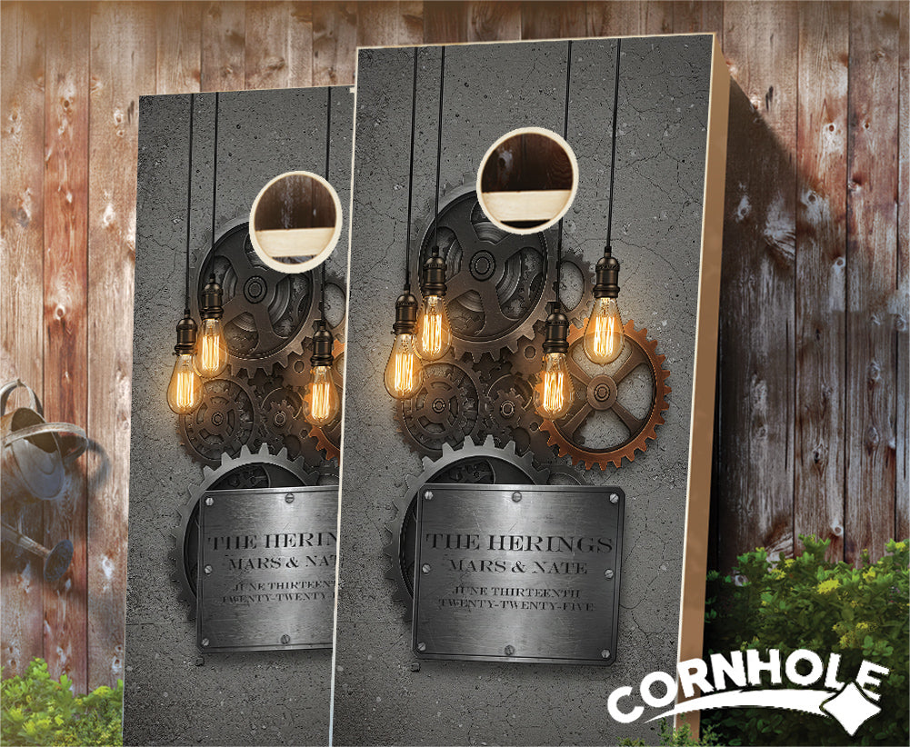 "Gears Industrial Steampunk Wedding" Cornhole Boards