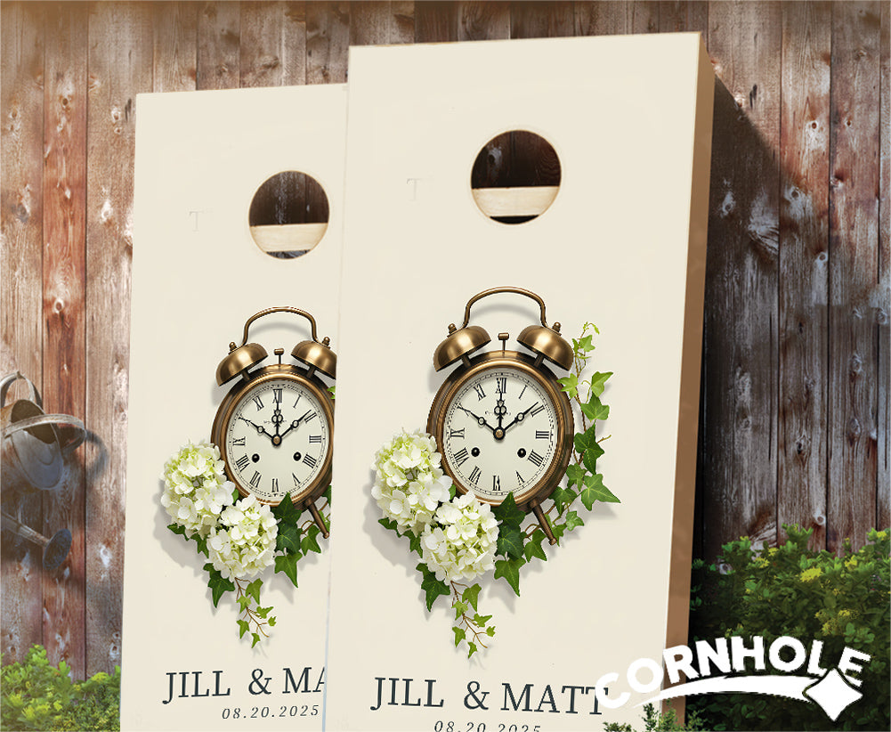 "Timepiece Lilacs Wedding" Cornhole Boards