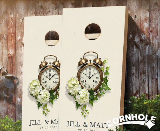 "Timepiece Lilacs Wedding" Cornhole Boards