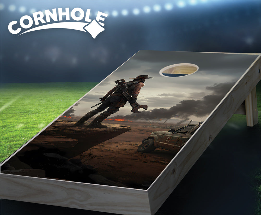 "Apocalypse Vehicle Burning Fields" Cornhole Boards