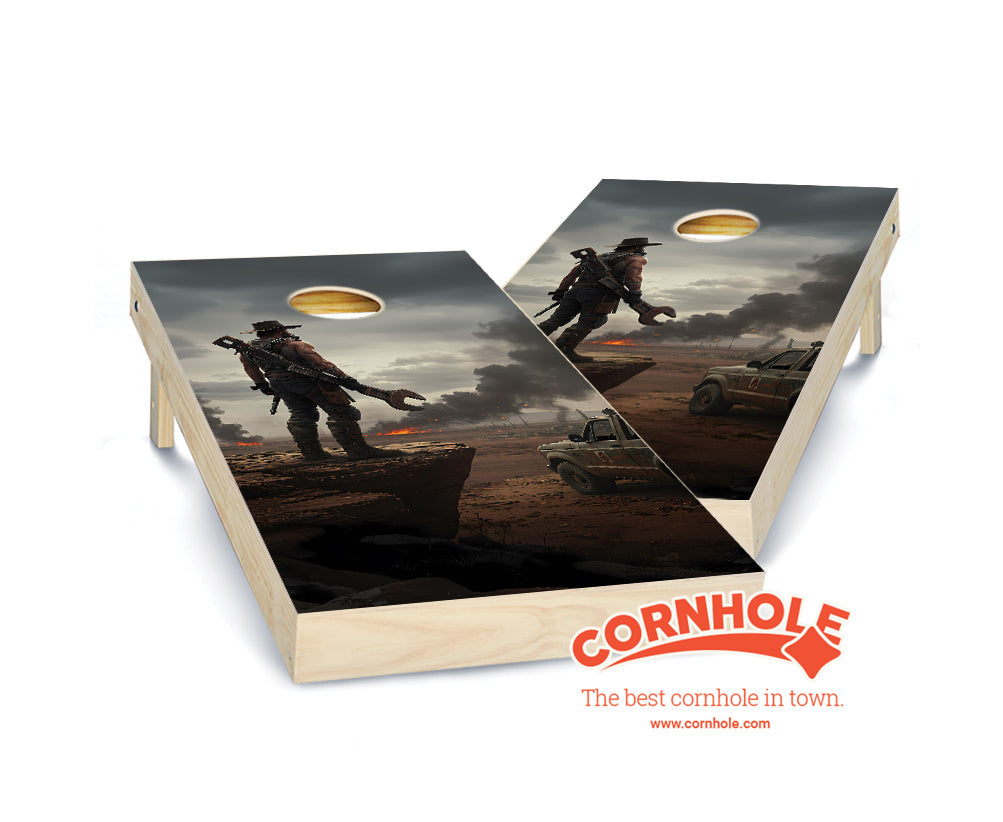 "Apocalypse Vehicle Burning Fields" Cornhole Boards