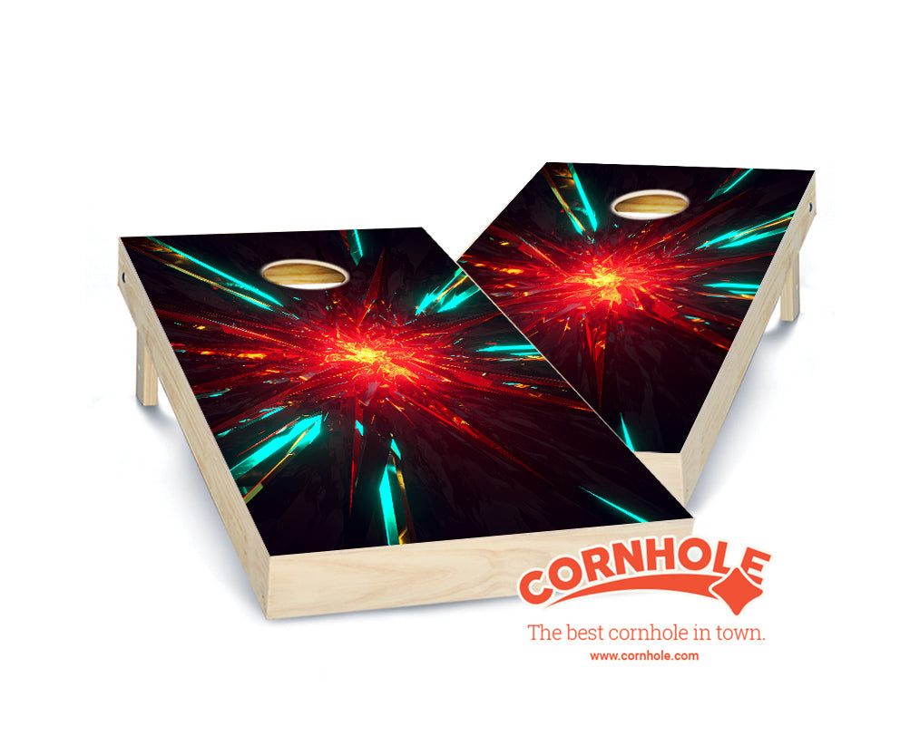 "BioTech Turquoise and Amber Red Crystaline" Cornhole Boards