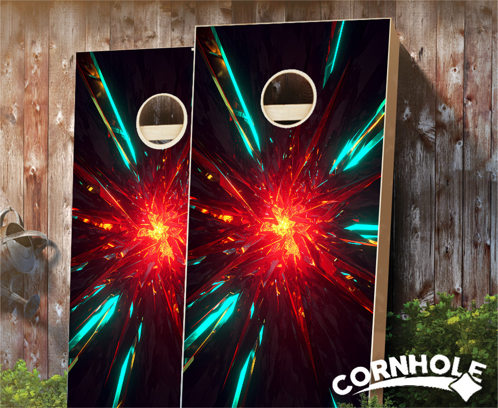 "BioTech Turquoise and Amber Red Crystaline" Cornhole Boards