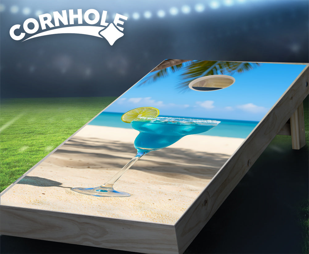 "Blue Drink on Beach" Cornhole Boards