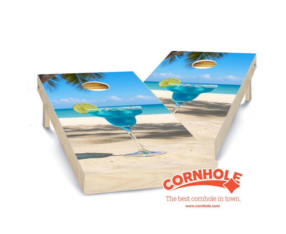 "Blue Drink on Beach" Cornhole Boards