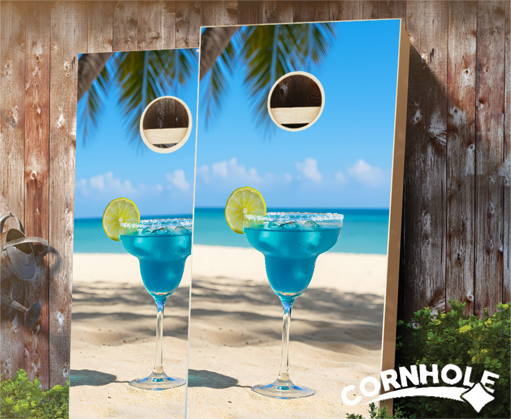 "Blue Drink on Beach" Cornhole Boards