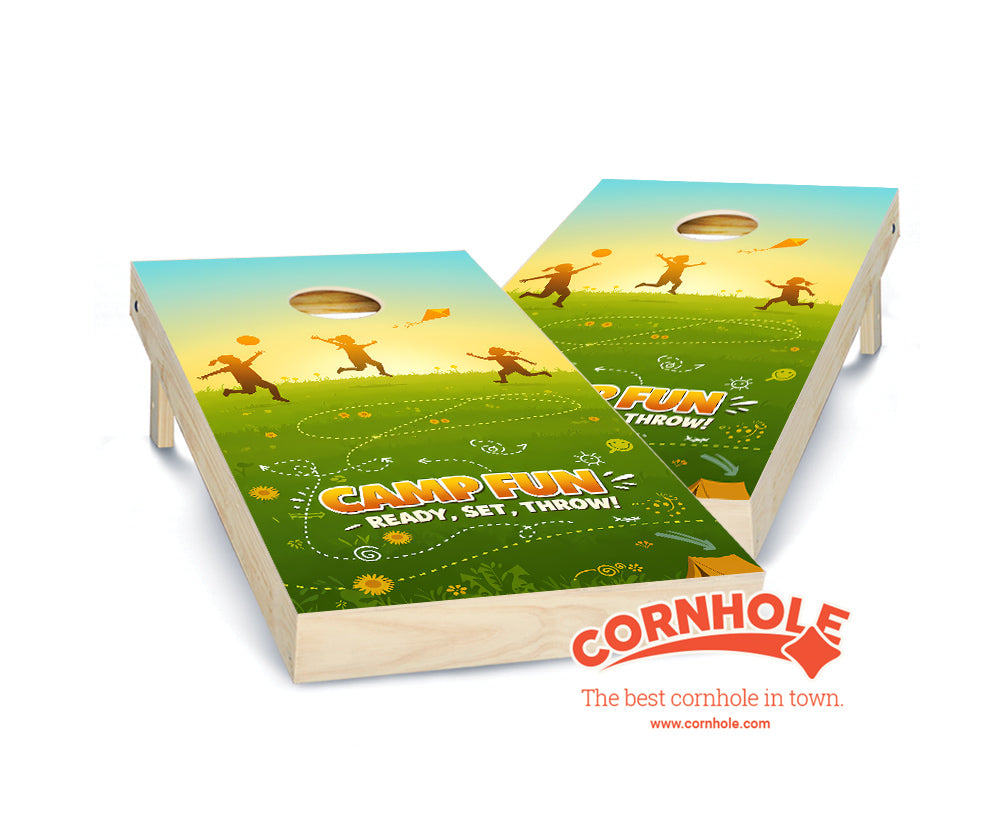 "Camp Fun - Ready, Set, Throw Playing Silhouettes" Cornhole Boards