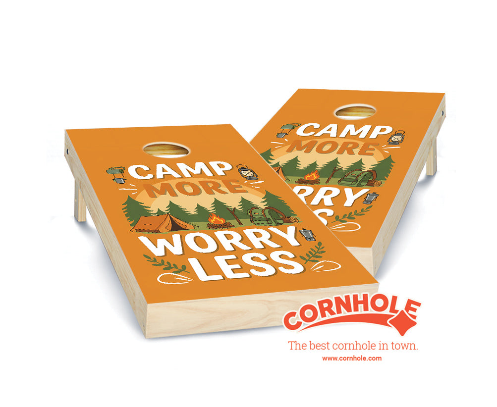 "Camp More, Worry Less - Orange Design" Cornhole Boards