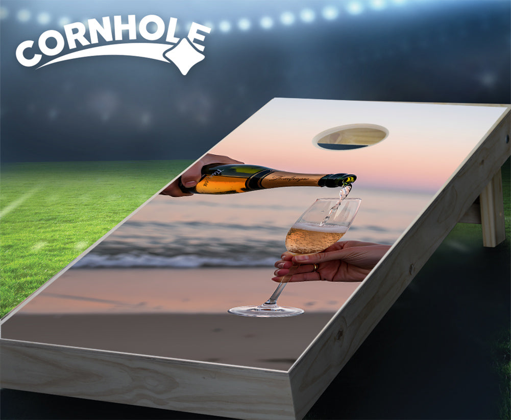 "Champagne Pour Beach" Cornhole Boards