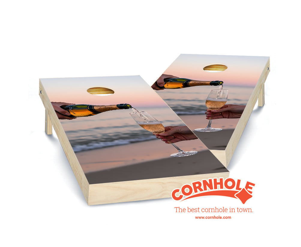 "Champagne Pour Beach" Cornhole Boards