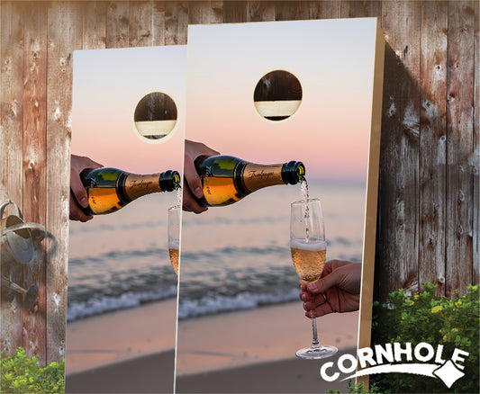 "Champagne Pour Beach" Cornhole Boards