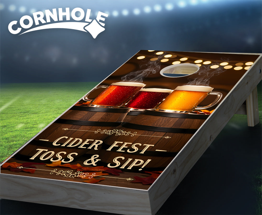 "Cider Fest Toss and Sip Cider Mugs & Barrels" Cornhole Boards