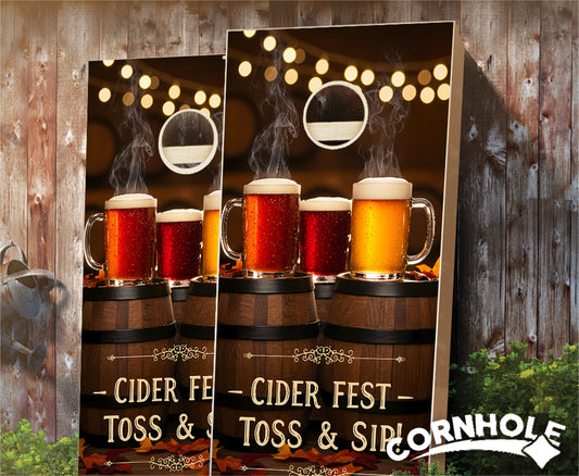 "Cider Fest Toss and Sip Cider Mugs & Barrels" Cornhole Boards