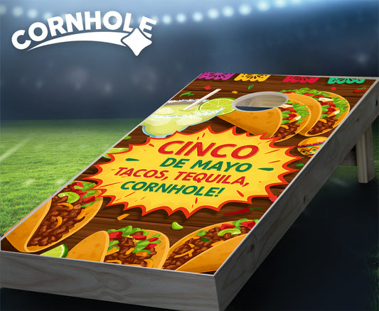 "Cinco de Mayo Tacos, Tequila, Cornhole" Cornhole Boards