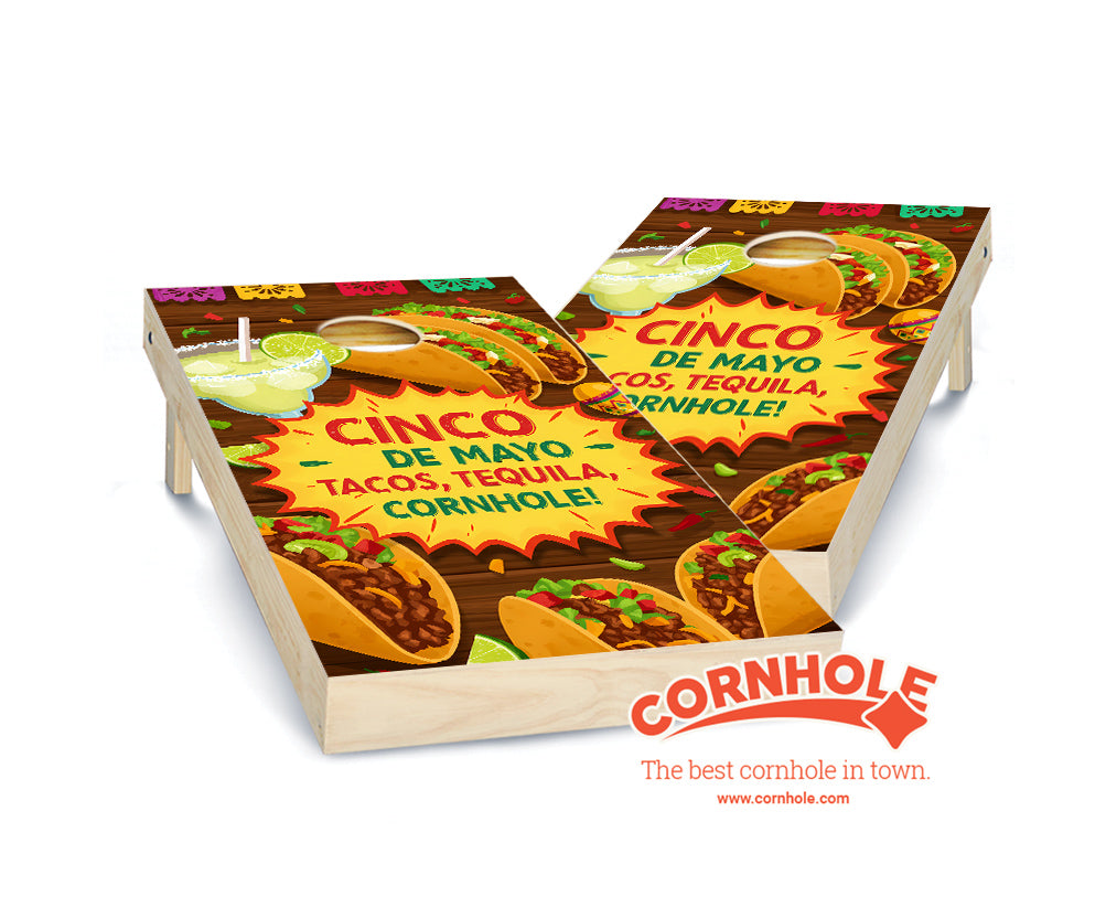 "Cinco de Mayo Tacos, Tequila, Cornhole" Cornhole Boards