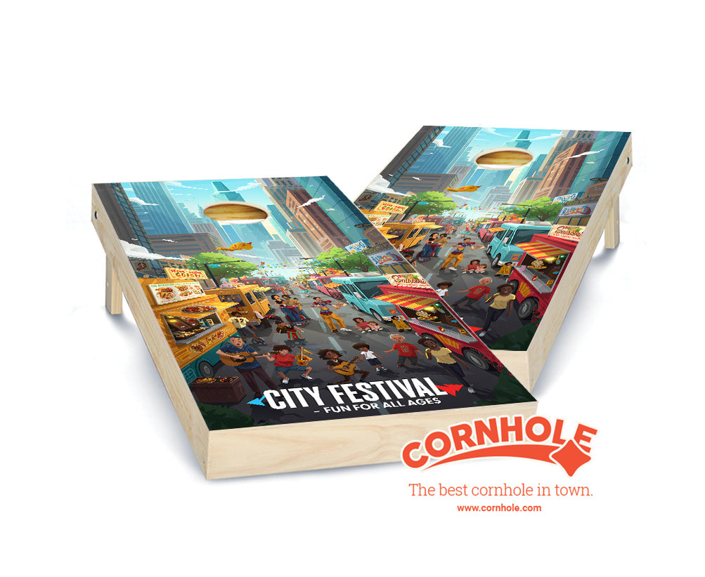 "City Festival Fun for All Ages - Skyscrapers & Foodtrucks" Cornhole Boards