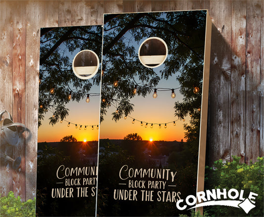 "Community Block Party - Under the Stars" Cornhole Boards