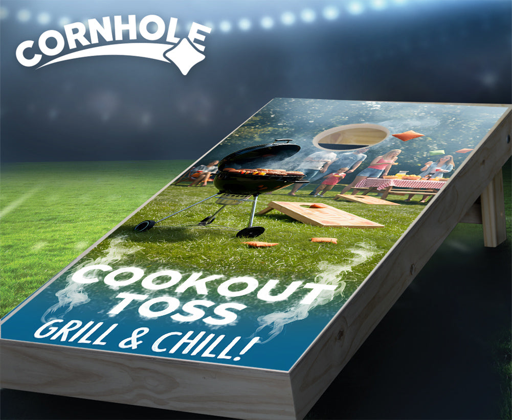 "Cookout - Toss, Grill & Chill" Cornhole Boards