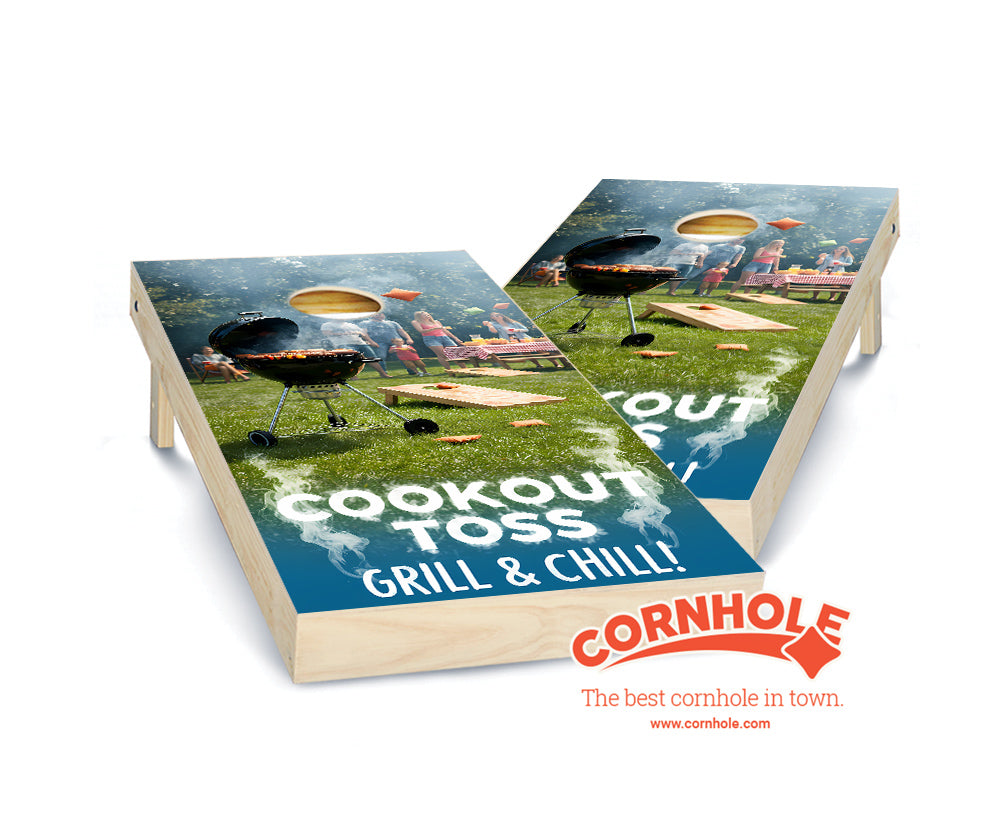 "Cookout - Toss, Grill & Chill" Cornhole Boards