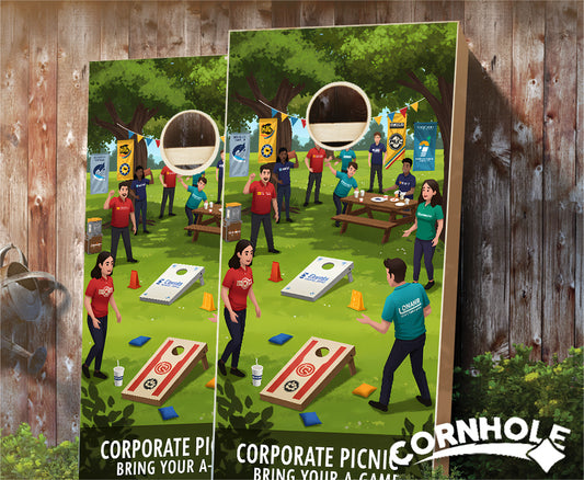 "Corporate Picnic Park - Bring Your A Game" Cornhole Boards