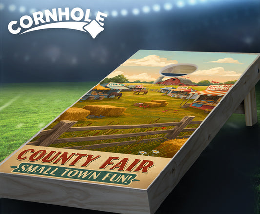 "Country Fair - Small Town Fun Illustration" Cornhole Boards