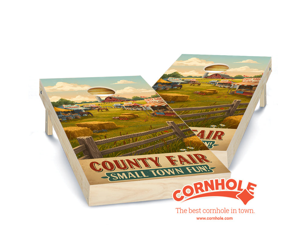 "Country Fair - Small Town Fun Illustration" Cornhole Boards