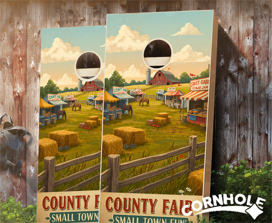 "Country Fair - Small Town Fun Illustration" Cornhole Boards